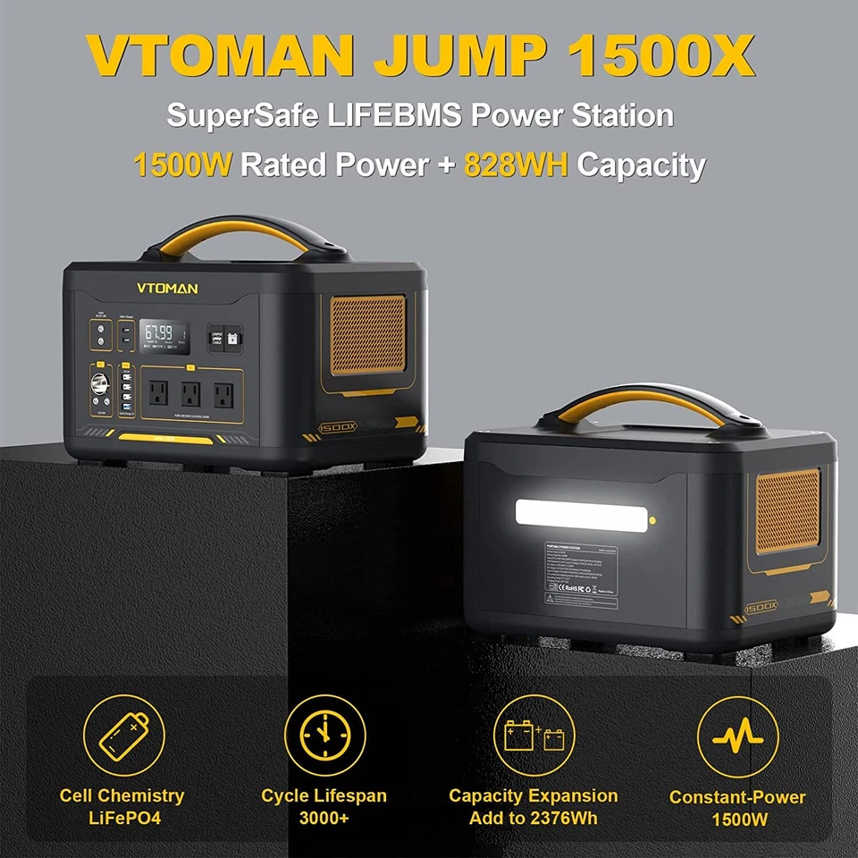 VTOMAN Jump 1500X Portable Power Station 1500W 828Wh Refurbished Solar Generator - Image 2 of 4