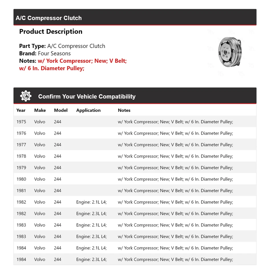 For 1975-1984 Volvo 244 A/C Compressor Clutch 4 Seasons 1976 1977 1978 1979 1980 - Image 2 of 4
