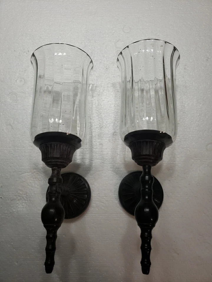 "Aplique vela pared alta calidad bronce y cristal vidrio 14,25"" de alto"  Foto 2 de 4