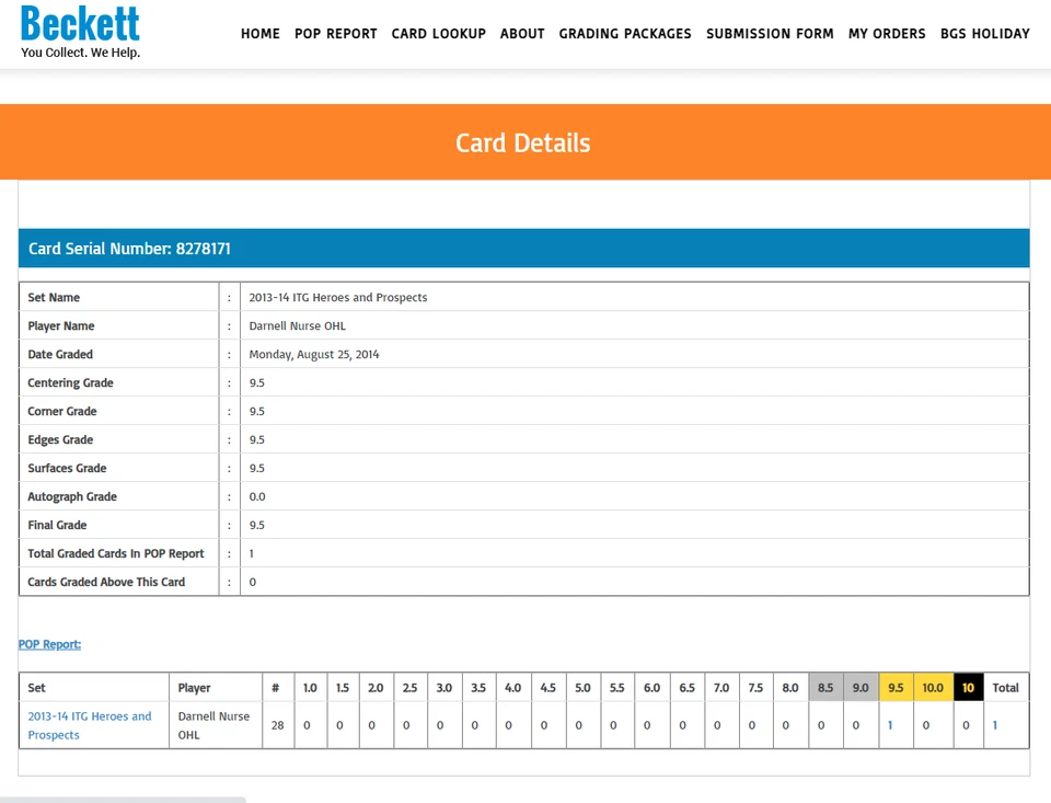 POP 1: Darnell Nurse BGS 9.5: 2013-14 ITG Heroes & Prospects Pre-Rookie Gisto - Image 3 of 3