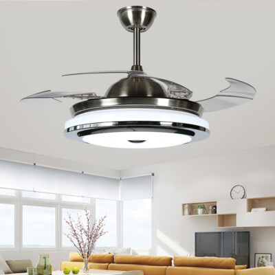 42'' Dimmable LED Chandelier Invisible Ceiling Fan Light Ceiling Lamp w/ Remote