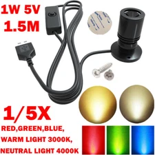 1/5pcs USB Mini LED Spotlight 1W 5V Surface Mounted For Display Cabinet Showcase