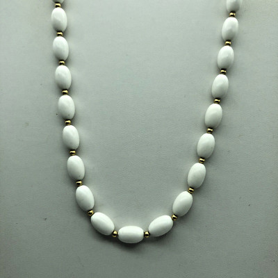 Awesome Monet Small White Beaded Necklace Gold Tone Spacers 16'' Choker Nice