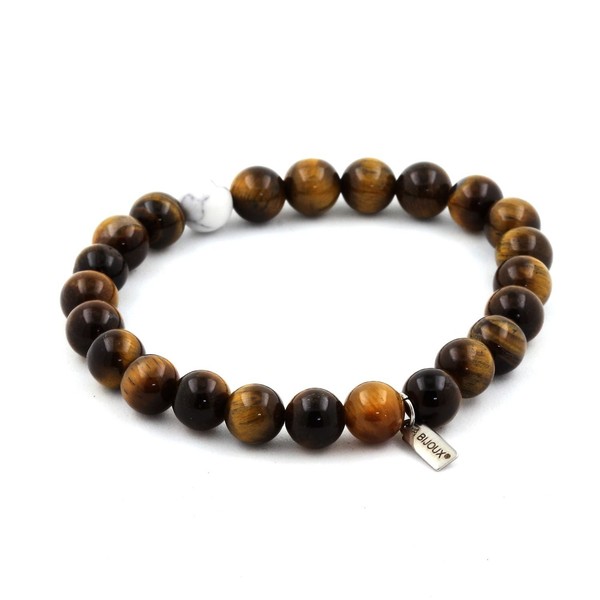 Armband Perlen Tigerauge + Howlith 8 Mm. Made In Frankreich-image