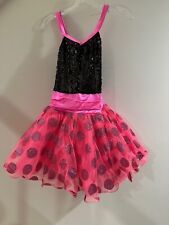 Tutu Child Large, Black Sequins, Hot Pink Polkadot Tulle Dance Tutu Costume