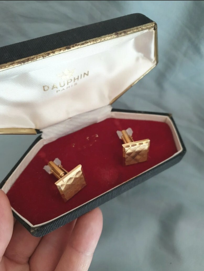 Boutons De Manchette Carrés En Plaqué Or DAUPHIN PARIS - Style Art Deco - Occasion