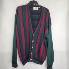 Vintage Sears Cardigan Sweater Striped Since 1886 No size Tag Green Blue Burgund