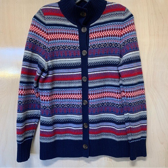 vintage Merino Wool cardigan Sweater Women size Medium Blue Fair  Isle