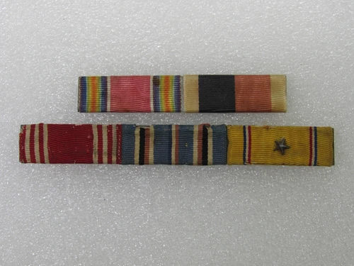 WW2 Era US Army RARE WIDE PATTEREN 5 PLace Ribbon Bar Pin Set Military Dress