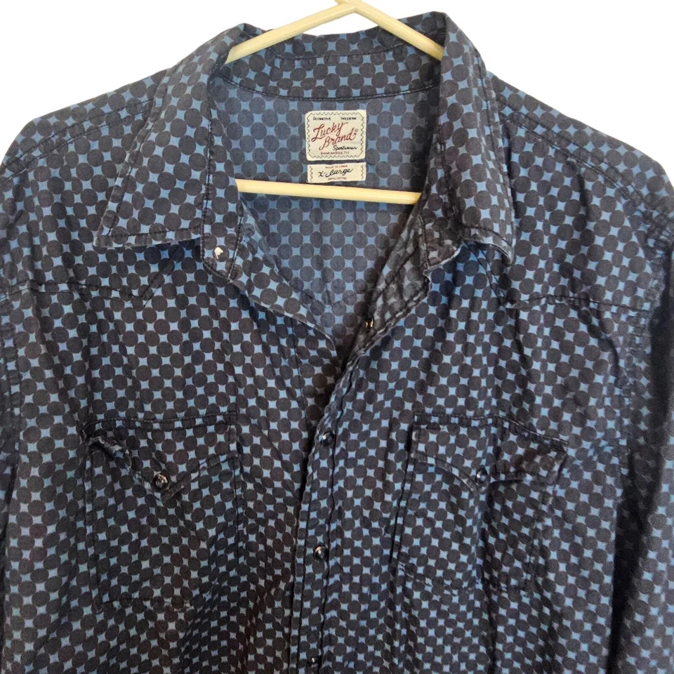 Camisa Lucky Brand Camisa Occidental Hombres XL Azul Gris Perla Camisa a Presión Camisa Informal Foto 2 de 4