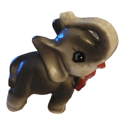 VTG Japan 1950's Elephant Figure Gray Red Bow tie 5.5'' Tall Kitsch Knick MCM