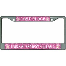 last place fantasy football pink glitter chrome license plate frame made in usa