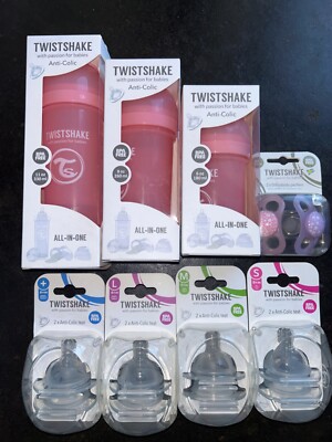 Twistshake Anti-Colic BPA Free All-In-One Feeding Bottles, Nipples & 2 Pacifiers