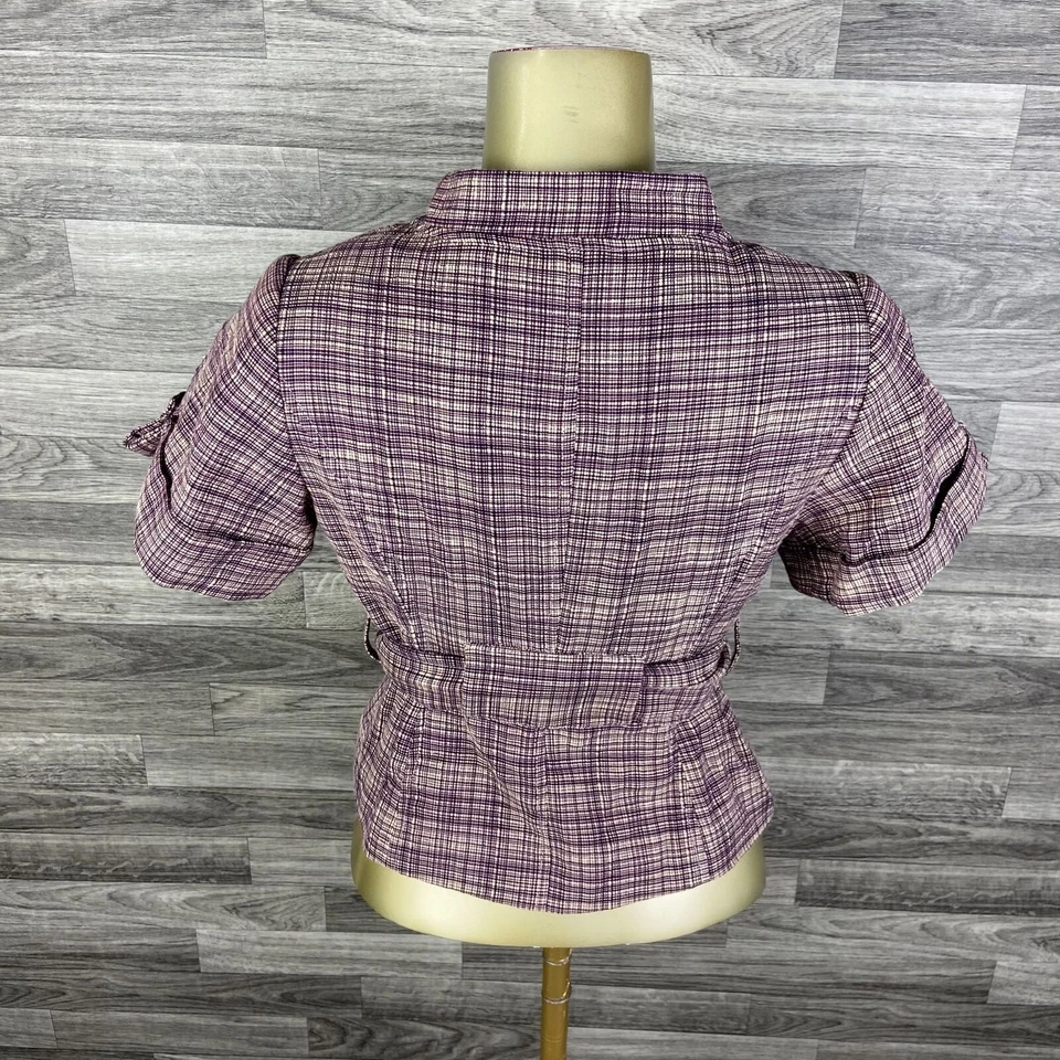 THE LIMITED Open Front Lined Purple Check Belted Blazer Women's Size XS - Image 3 of 4