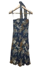 BCBG Paris Halter Dress 100% Silk Blue Floral Print Size 8 Y2K Vtg NWT