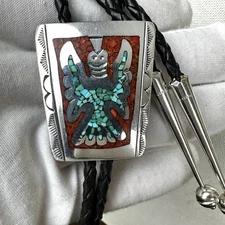 Stunning Vintage Sterling Silver Turquoise Native American Peyote Bird Bolo Tie
