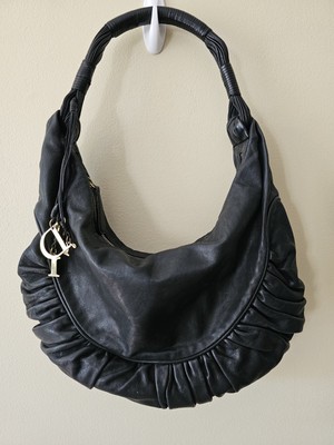 Christian Dior John Galliano Leather Gypsy Hobo Shoulder Bag Charms Black 