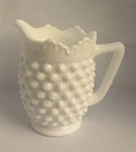 Vtg Fenton White Hobnail Milk Glass Creamer Pitcher 8 Ounce Scalloped 4”
