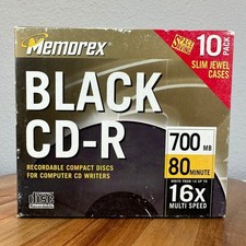 Memorex Black Recordable CD-R 700 mb 80 min 1x-16x Speed 10 Pack Slim Jewel
