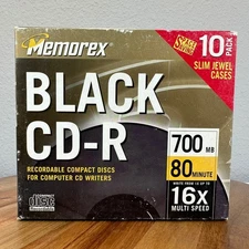 Memorex Black Recordable CD-R 700 mb 80 min 1x-16x Speed 10 Pack Slim Jewel