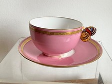 Antique England Minton Porcelain Butterfly Handle Pink & Gold Gilded Cup &Saucer