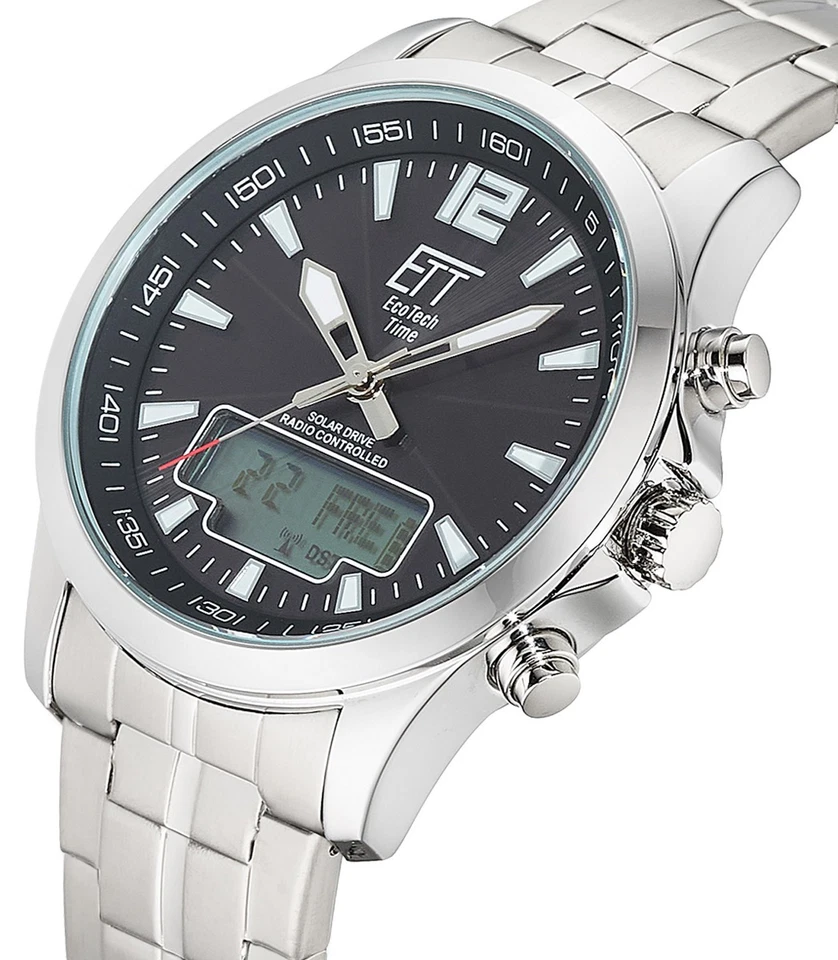 ETT ECO TECH TIME Funk-Solar Herrenuhr Professional Worldtimer Schwarz EGA-11715 - Bild 2 von 4
