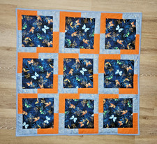 Butterfly Quilt Wall Hanging 36" x 36" Orange  Blue Patchwork Handmade