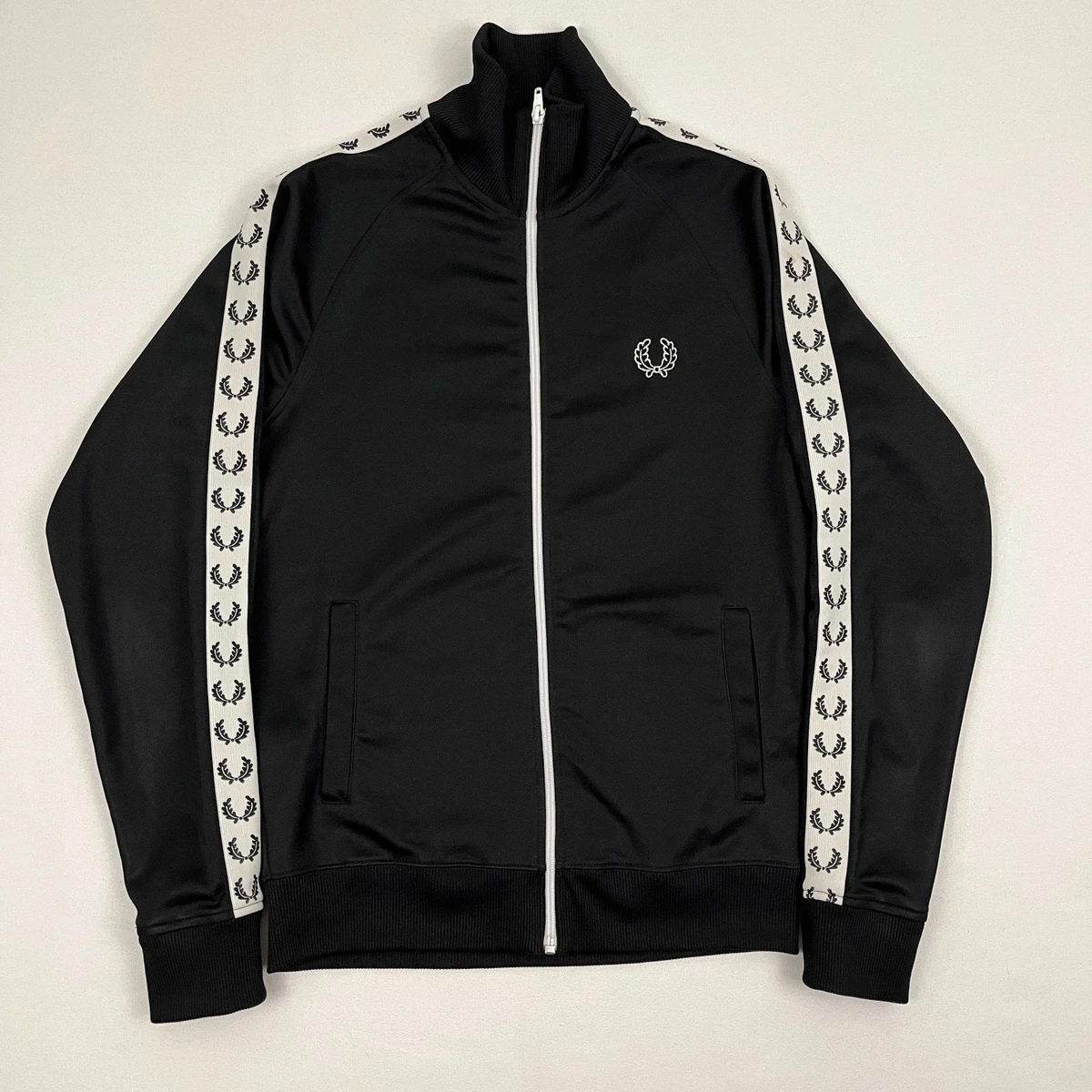 Fred Perry Sportswear Track Jacket Men Small Black Side Taped Logo