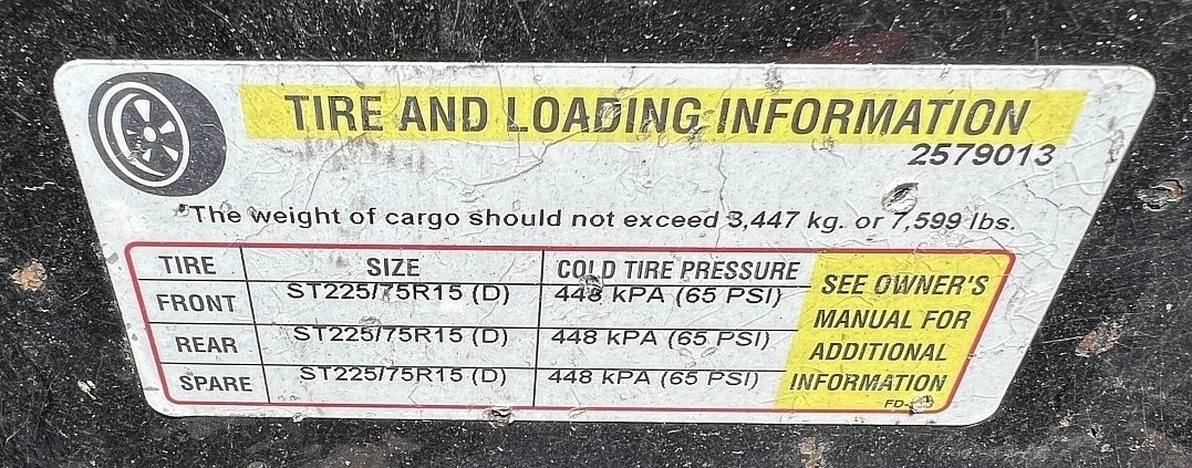 Trailer tire GVWR sticker