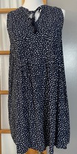 Pleated Mini Dress Sz M Navy Printed Tassels Modern Casual Beach