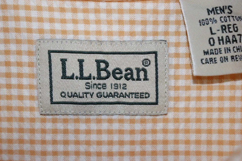 L.L. Bean Shirt Men's L Seersucker Short Sleeve Button Down Gingham Check Orange - Image 4 of 4