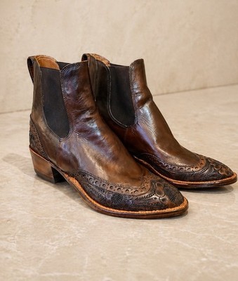 RRL Ralph Lauren Men's Chelsea Boots Brown Hand Tooled Leather USA