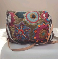 Hand Embroidered Velvet Boho Bag India Wool Felt Appliqu  Large Suede Strap