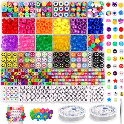 930 Stck. Pony Perlen für Armband Herstellung Kit, Obst Blume Polymer Ton Perlen Rainb