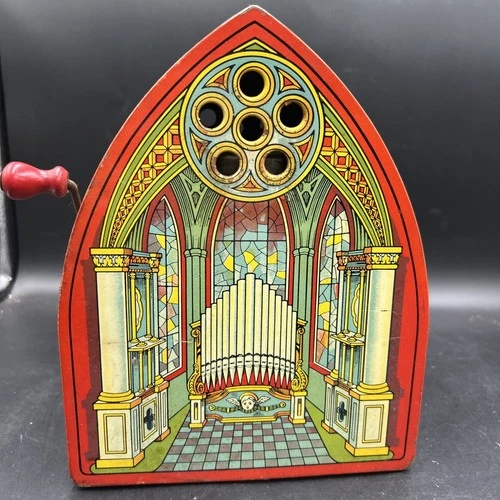 J. Chein Wind-Up Tin Litho Church Organ Vintage Music Figure. ML