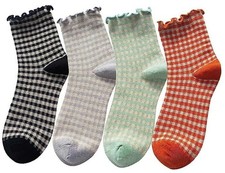 Women Ruffle Striped Frilly Socks, Cute 6-9 4 Colour Mixture
