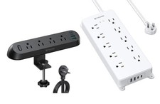 TROND White Surge Protector Power Strip 10ft, 4000J  Desk Clamp Power Strip ...