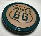 Frankoma Pottery Route 66 Terra Cotta Green Trivet Mug Cover 3.5" USA Ceramic