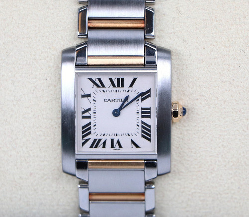 Cartier Tank Francaise 18K Yellow Gold Steel Midsize 25mm Quar...