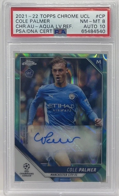 2021-22 Topps Chrome UCL Cole Palmer Auto Aqua Lava Autograph PSA 8 10 RARE SP