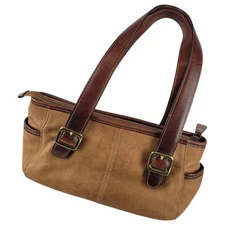 Women's Y2K Leather Sholder Purse Handbag Brown Zip Up Long Double Handle
