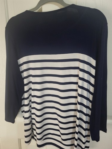 Chicos Top Womens XL 3 Red White Blue Stars Stripe Long Sleeves - Picture 5 of 6