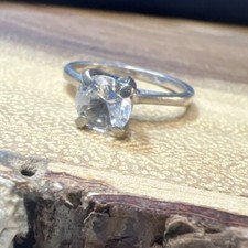 Vintage Sterling Silver 925 CZ Solitaire Ring Band Size 5.5 Wedding Engagement