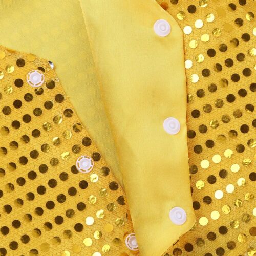 Kids Sparkly Sequin Vest Tops Jacket Street Dance Festival Performance Waistcoat - Picture 21 of 102