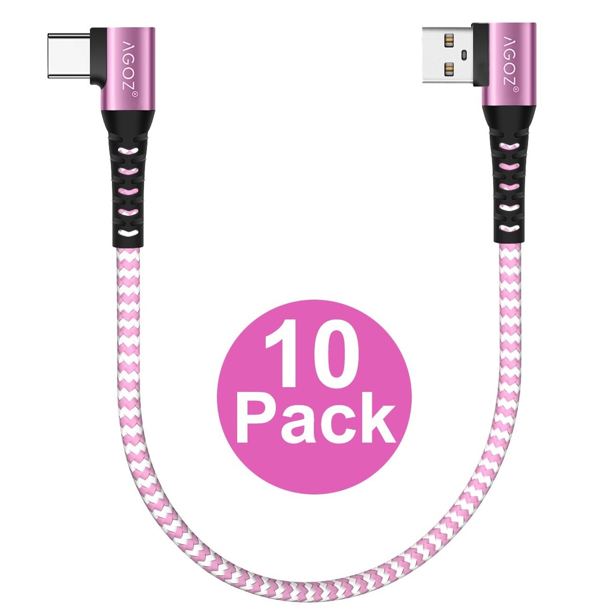 10PACK 5inch Pink USB A to USB C Charger Cable for iPad Pro,iPhone