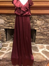 NWT Adrianna Papell Ladies Deep Wine Ruffled Evening Hammered Satin Gown 10