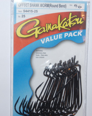gamakatsu offset shank worm hook round bend size 5/0 value pack 54415-25