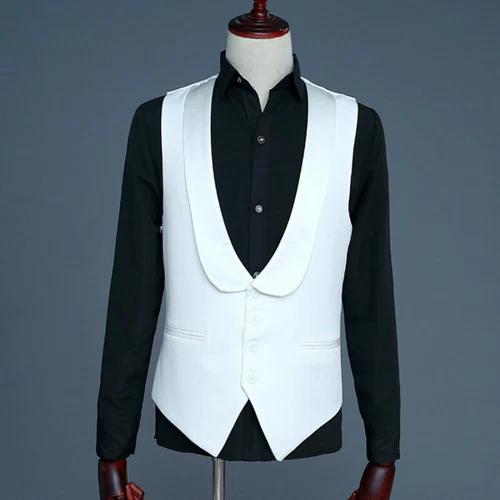 Hombres Traje Formal Chaleco Chaleco Chaqueta Chal Cuello Top Boda Fiesta Disfraz - Imagen 4 de 9