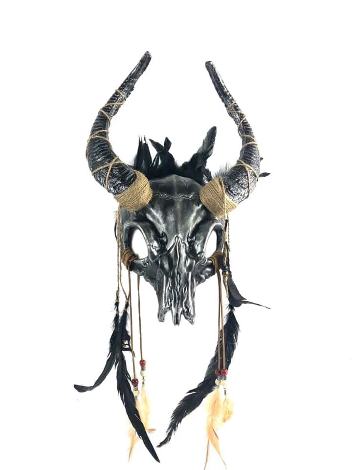 Indian Ram Skull Unisex Masquerade Mask in Chrome Silver - Image 2 of 4