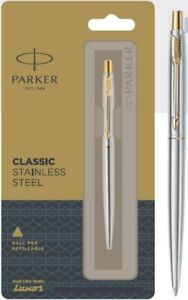 Parker Jotter GOLD GT Ball Point Pen Gold Trim Blue Ink Stainless Steel Body NEW